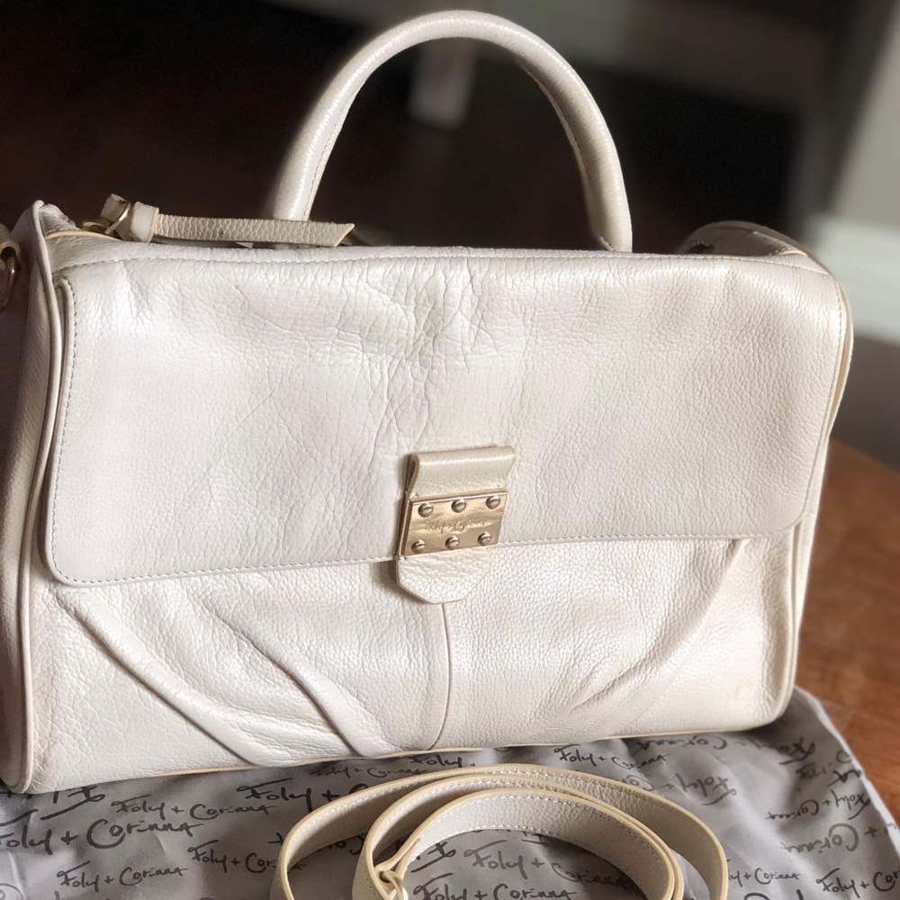 Foley + Corinna Cream Premium Luxury Leather Bag w/gold details